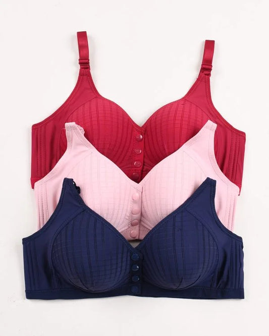 Pack Of 3 Bra Ultra-Comfort Padded Button Bra for Women